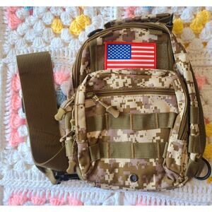 New digital camo green tactical utility sling bag mini backpack w/USA patch